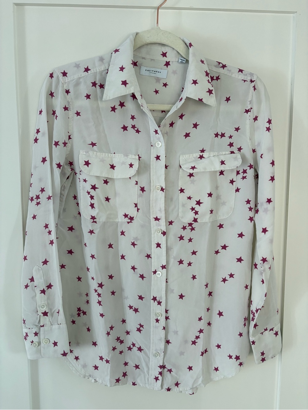 Equipment Femme Starry Night Silk Star Print Button Down Blouse White Purple XS